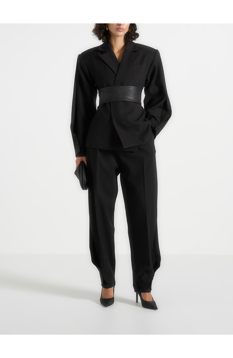 Manière De Voir Marie Wool Twist Sleeve Blazer with Belt, Alternate, color, Black