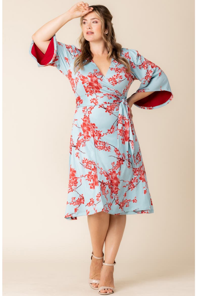 Gemini Floral Bell Sleeve Wrap Dress, Alternate, color, CHERRY BLOSSOM PRINT