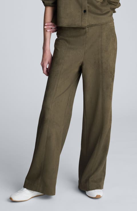High Waist Faux Suede Wide Leg Pants
