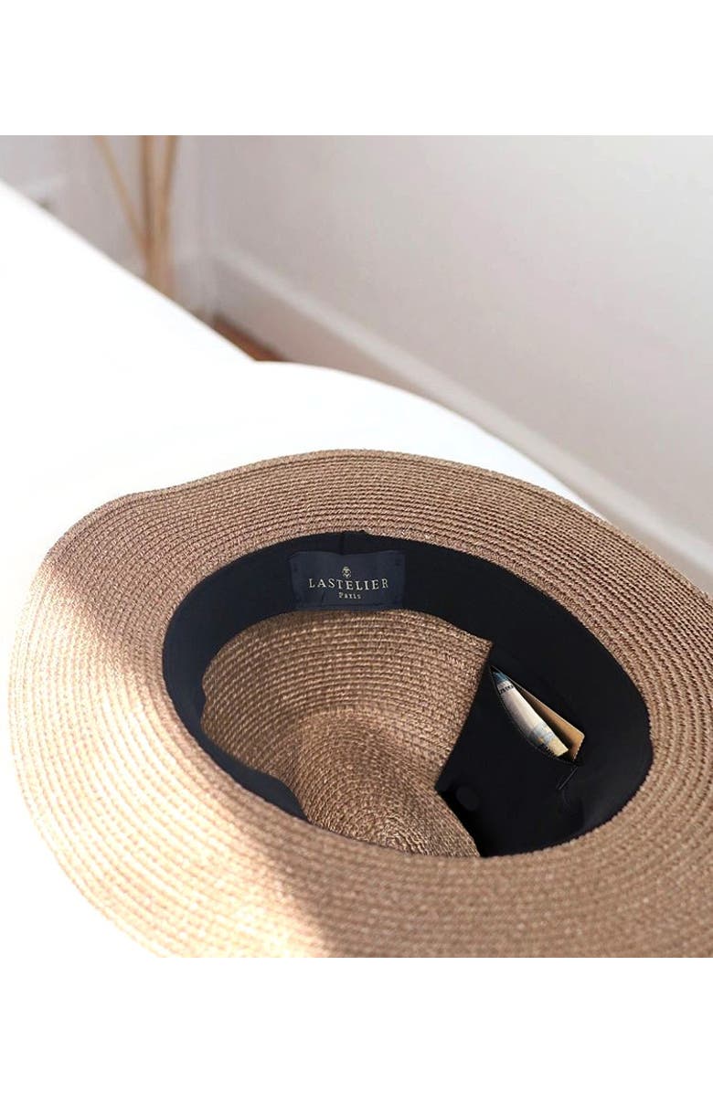 Lastelier Portofino black trimmed straw hat, Alternate, color, Black