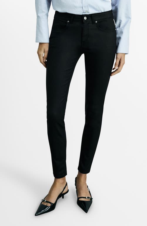 Shop Mango Waxed Mid Rise Skinny Push-up Jeans In Black