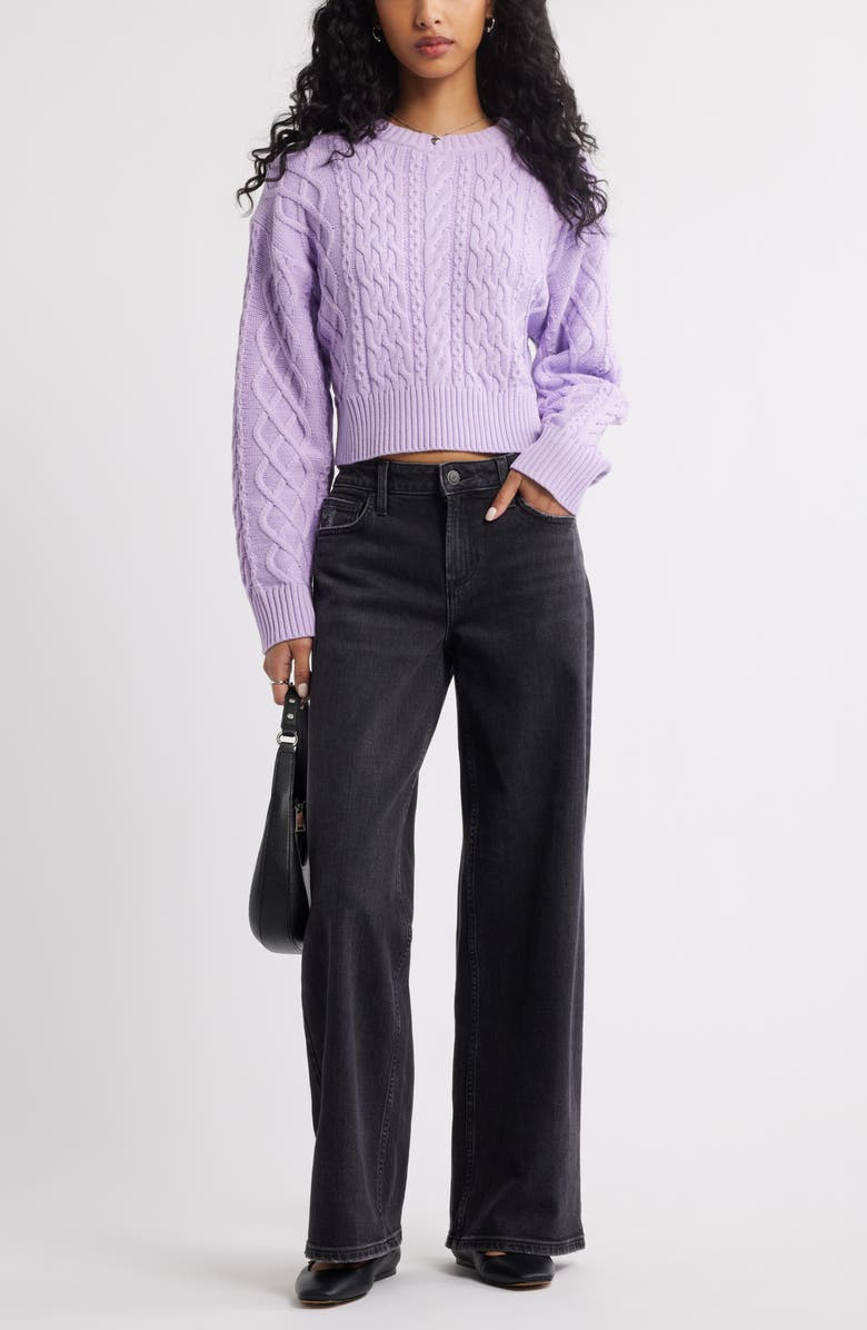 BP. Cable Pullover Sweater, Alternate, color, Purple Feminine