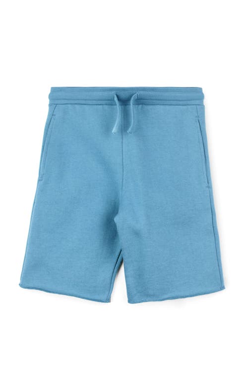 Shop Mightly Organic Cotton Fleece Knee Shorts In Chambray