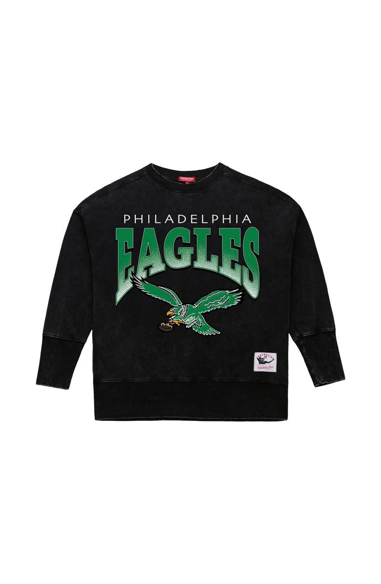 Mitchell & Ness Women's Mitchell & Ness Black Philadelphia Eagles Delineate Mineral Wash Crewneck Sweatshirt, Alternate, color, Black