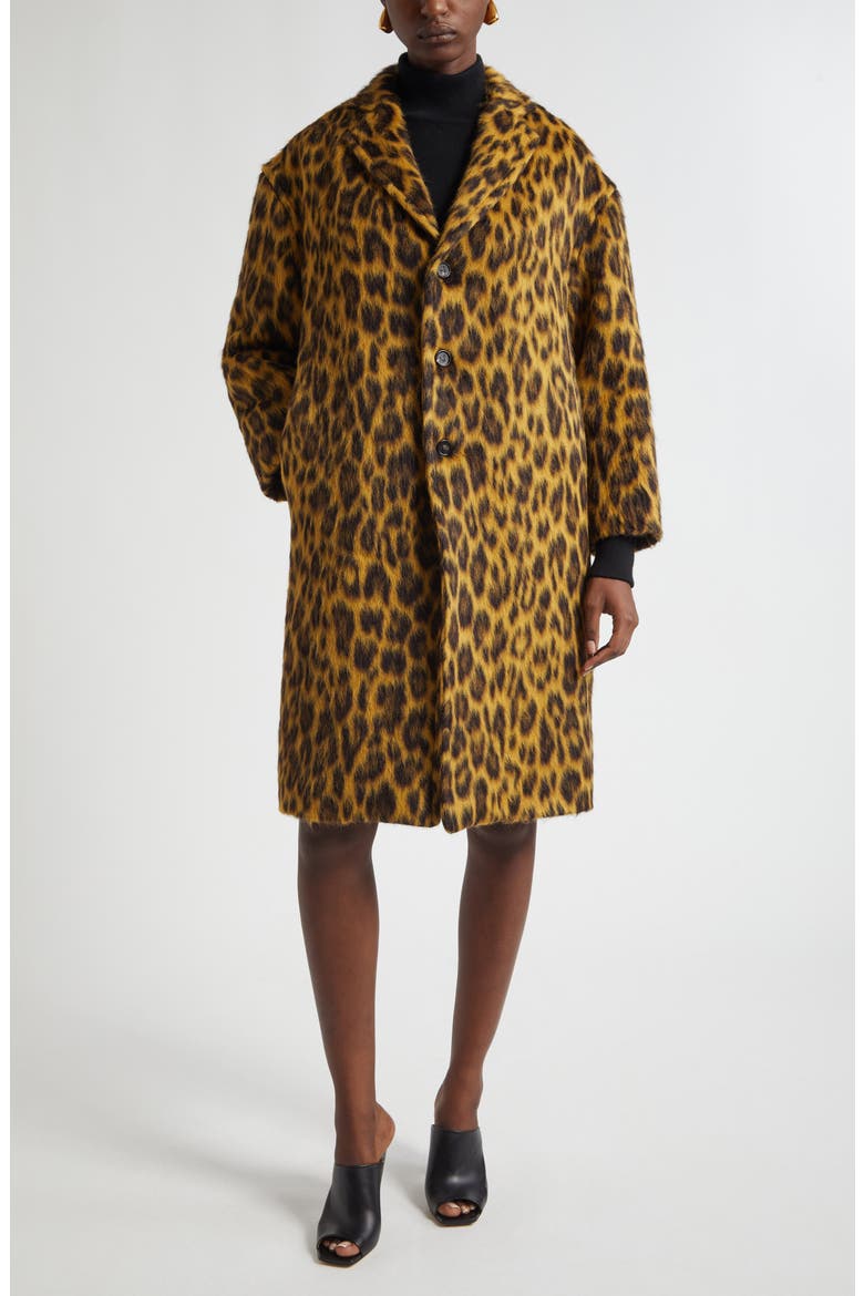 Leopard Print Brushed Alpaca, Wool & Silk Coat, Main, color, 2712 CAMEL/ BLACK/ BROWN