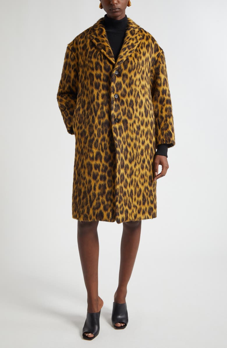 Bottega Veneta Leopard Print Brushed Alpaca, Wool & Silk Coat, Main, color, 2712 Camel/ Black/ Brown