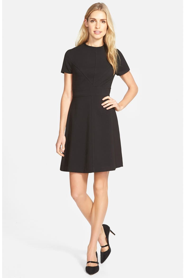 Seam Detail Crepe A-Line Dress, Alternate, color, BLACK