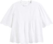 Madewell Embroidered Pintuck High Neck Cotton Voile Top