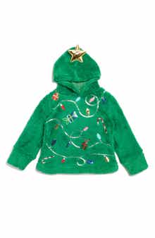 MARGAUX AND LEXI Kids' Christmas Tree Faux Shearling Hooded Sweater