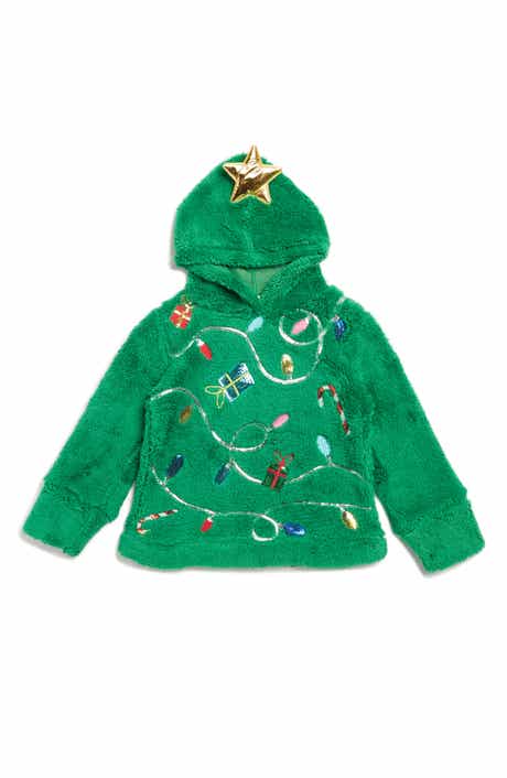 MARGAUX AND LEXI Kids' Christmas Tree Faux Shearling Hooded Sweater