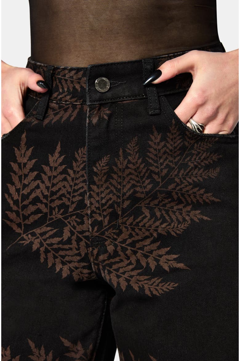 Ruin Fern Printed Barrel Leg Denim Jeans, Alternate, color, Black