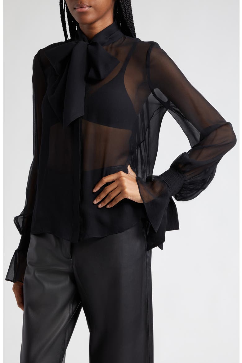 Lloyd Tie Neck Sheer Silk Top, Alternate, color, BLACK