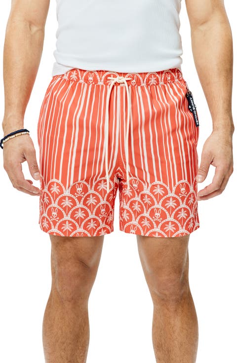 Brad Palm Tree & Bunny Print 6-Inch Swim Trunks