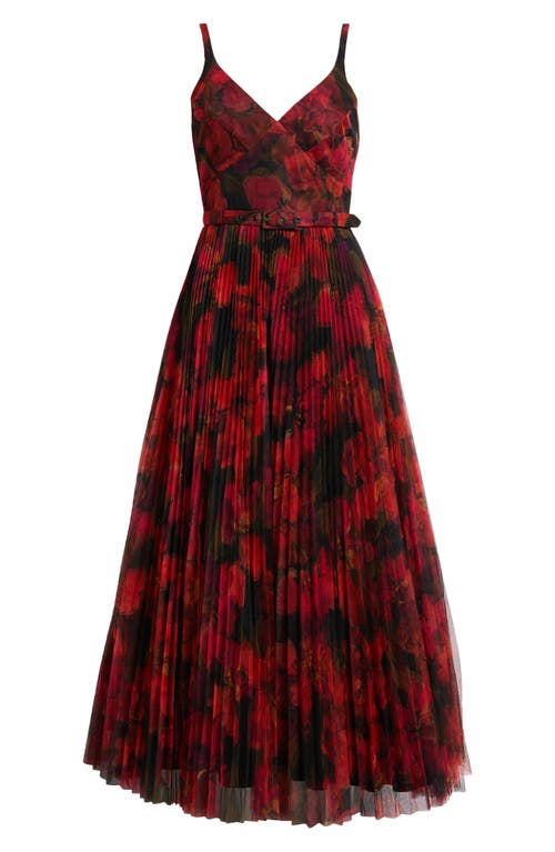 Hutch Joanna Pleated Sleeveless Gown In Red