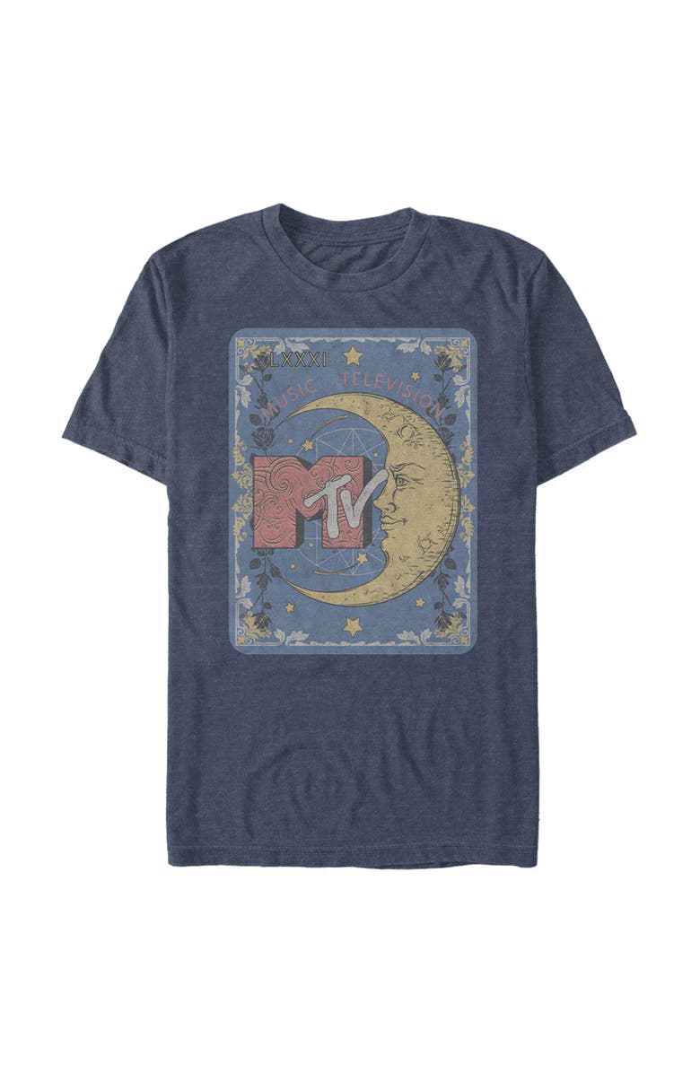 MTV Men's MTV Moon Line Drawing Logo  Graphic T-Shirt, Main, color, Navy Blue Heather
