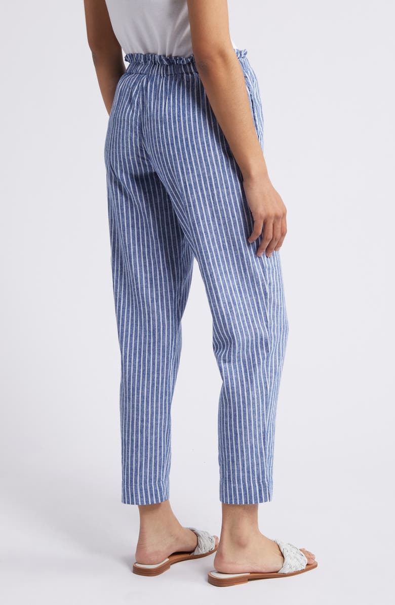 beachlunchlounge Giavanna Stripe Tapered Linen & Cotton Pants, Alternate, color, Cerulean