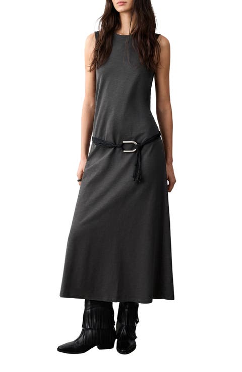 Belted Sleeveless Cotton Maxi Dress