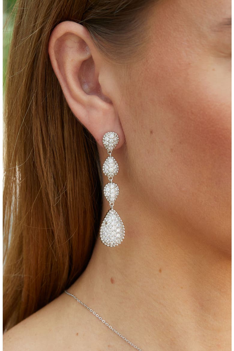 Cubic Zirconia Teardrop Linear Earrings, Alternate, color, WHITE