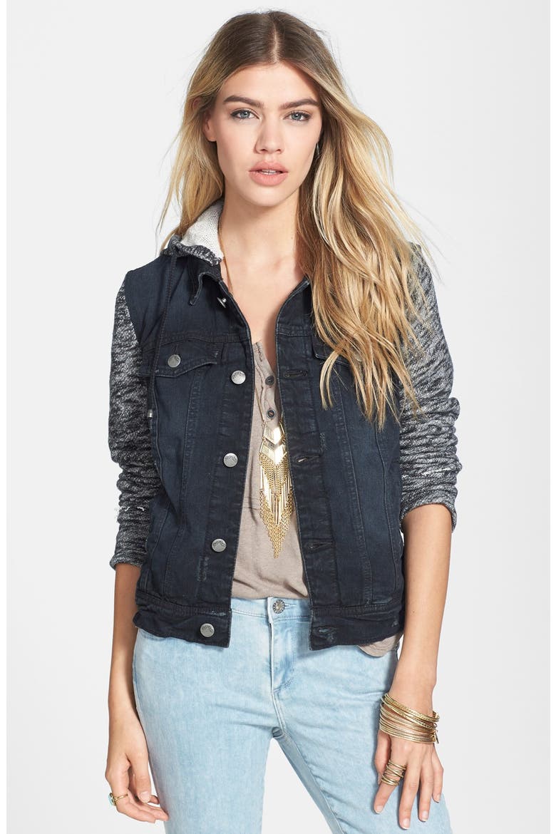 Denim & Knit Jacket, Main, color, PUMICE BLACK