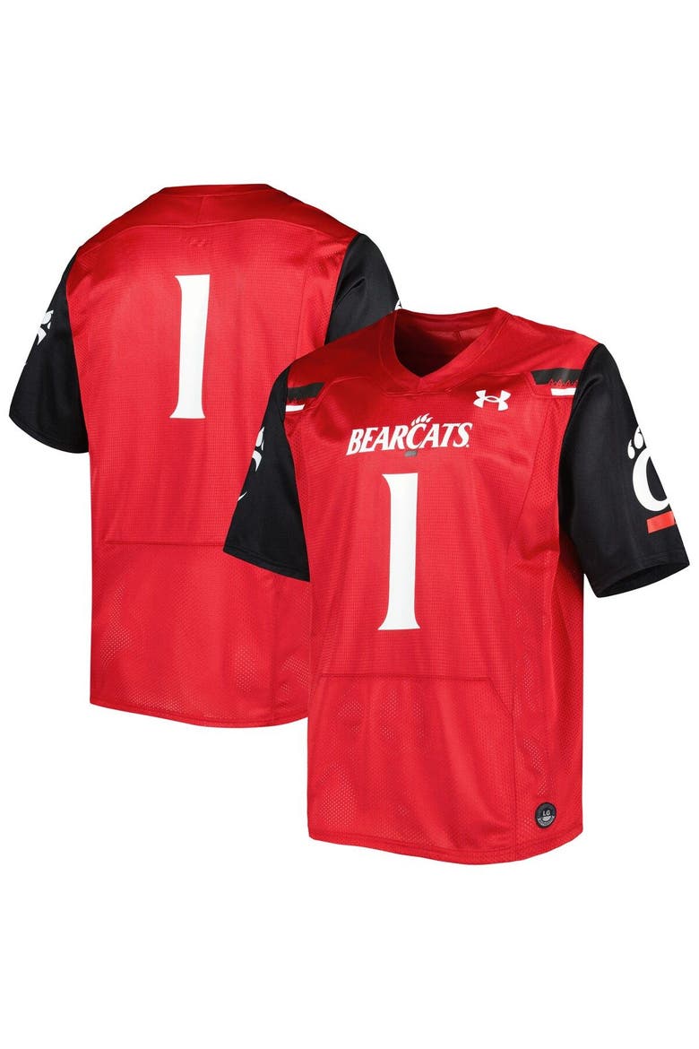 Men's Under Armour #1 Red Cincinnati Bearcats Team Wordmark Replica Football Jersey, Alternate, color, Red