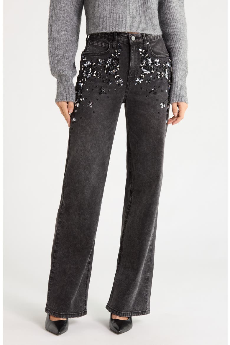 Embellished High Waist Wide Leg Jeans, Main, color, FRIESIAN WASH