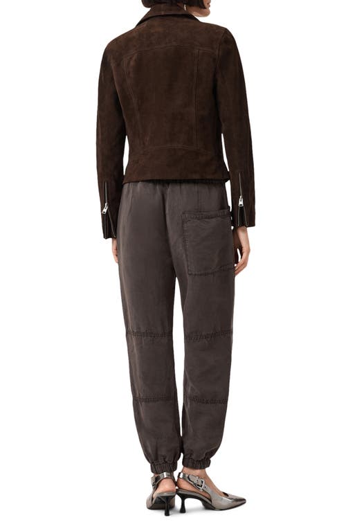 Allsaints Womens Dark Brown Val Patch-pocket Tapered-leg Woven Trousers In Brown