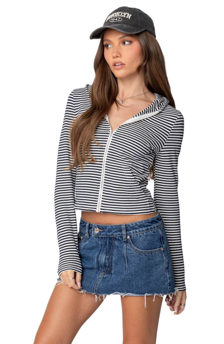 EDIKTED Madison Stripe Zip Hoodie, Alternate, color, Navy-And-White
