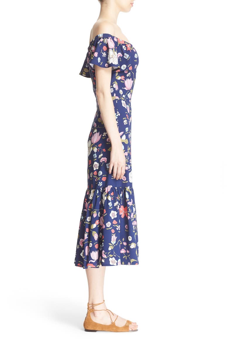 Off the Shoulder Floral Print Dress, Alternate, color, BLACKBERRY