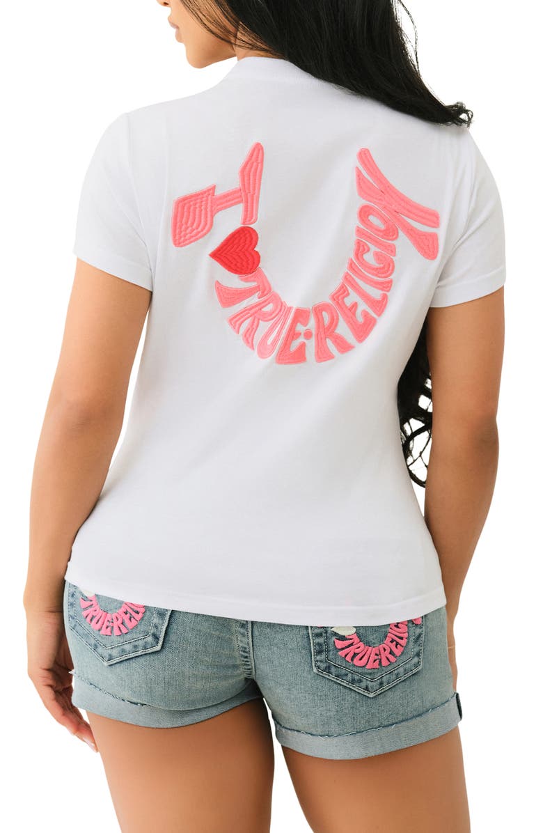 True Religion Embroidered Cotton Graphic T-Shirt, Alternate, color, Optic White