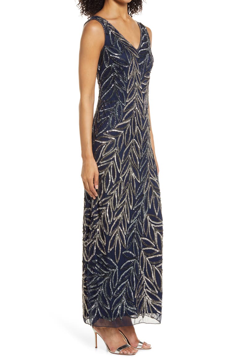 Beaded Column Gown, Alternate, color, NAVY