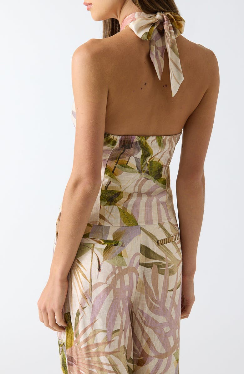 GUESS Kiara Floral Print Halter Top, Alternate, color, Palm Print