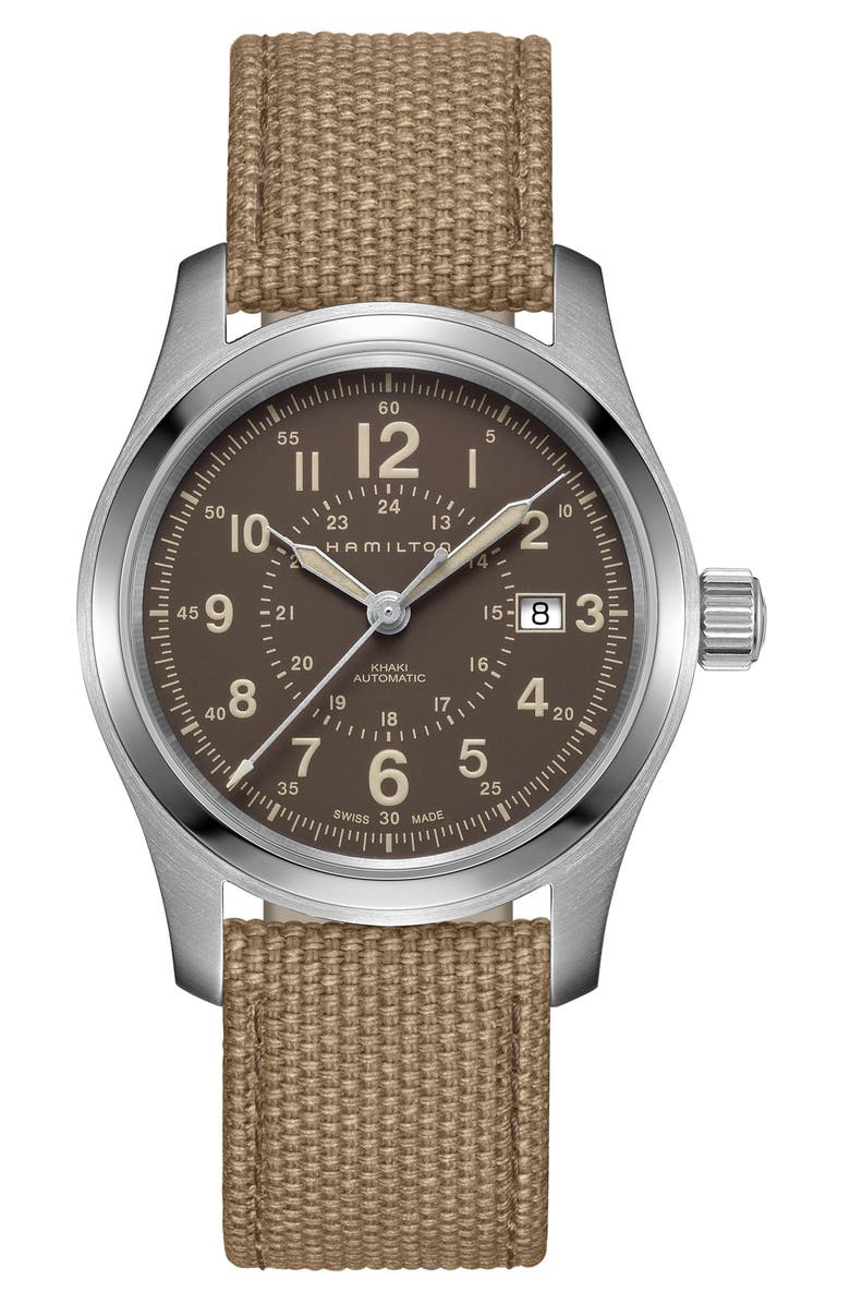 Hamilton Khaki Field Automatic Canvas Strap Watch, 42mm, Main, color,