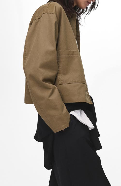 Mango Corduroy Collar Denim Jacket In Green