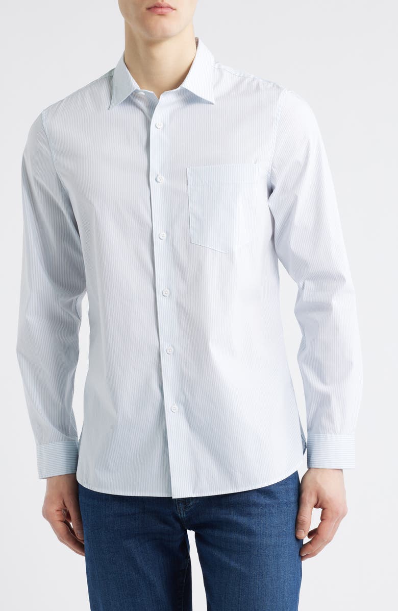 Nordstrom Stripe Performance Stretch Cotton Blend Sport Shirt, Main, color, White- Blue Simple Stripe