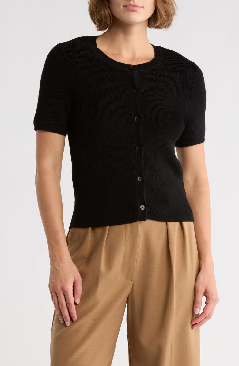 rag & bone Michal Short Sleeve Crop Cardigan, Main, color, Black