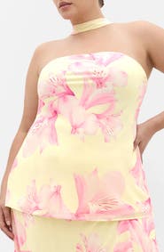 City Chic Soiree Floral Print Strapless Top & Scarf