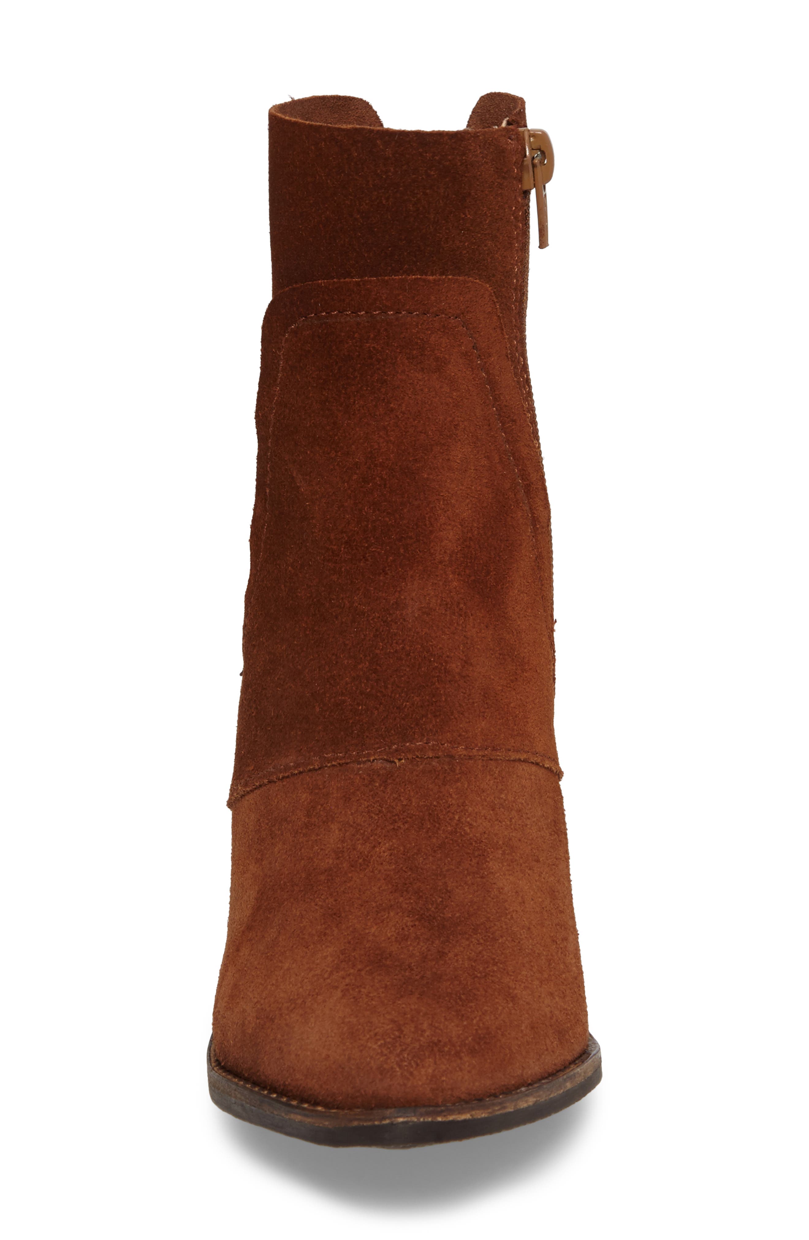 Laney Notched Heel Bootie, Alternate, color, COGNAC SUEDE