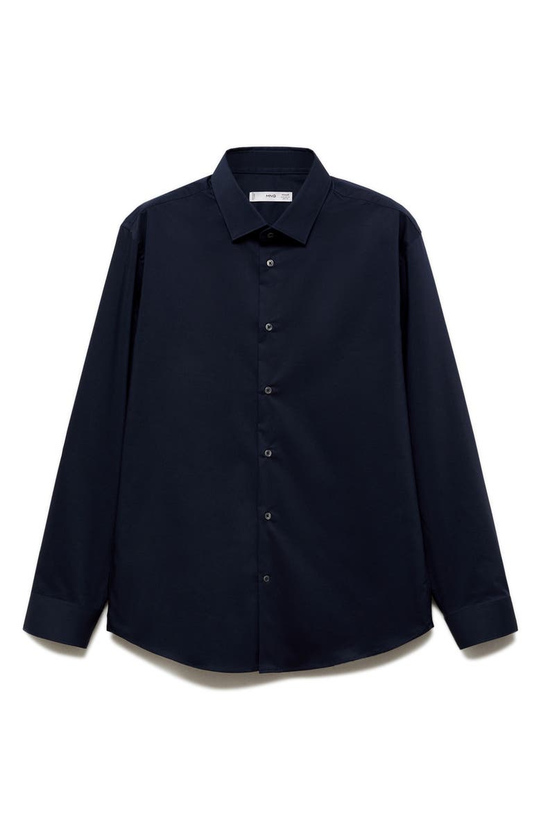 MANGO Stretch Button-Up Shirt, Main, color, Dark Navy