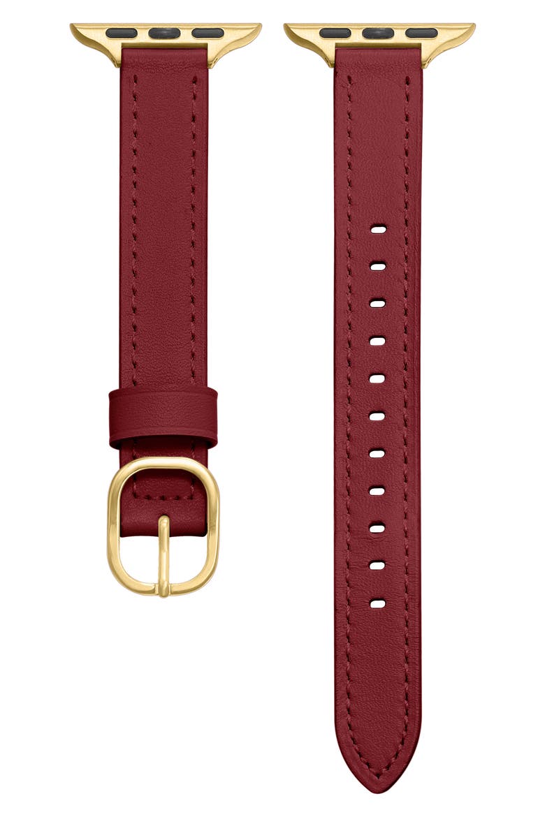 Carmen Skinny Leather Apple Watch® Watchband, Main, color, CRANBERRY