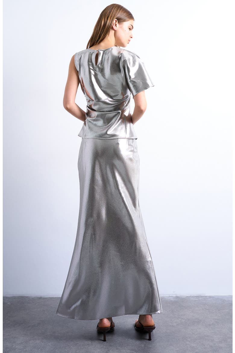 Metallic Knot Midi Skirt, Alternate, color, SILVER