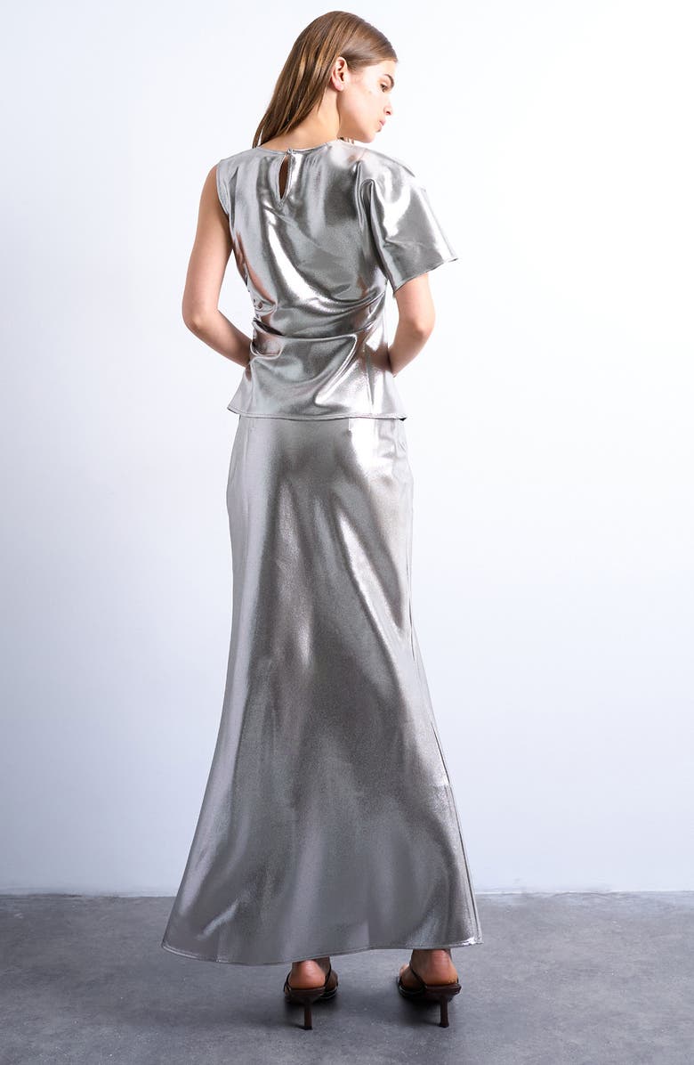 Topshop Metallic Knot Midi Skirt, Alternate, color,