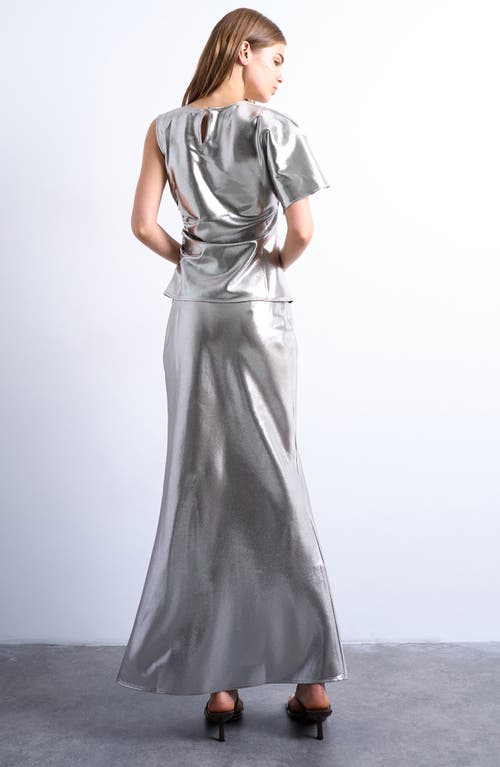 Topshop Metallic Knot Midi Skirt In Gray