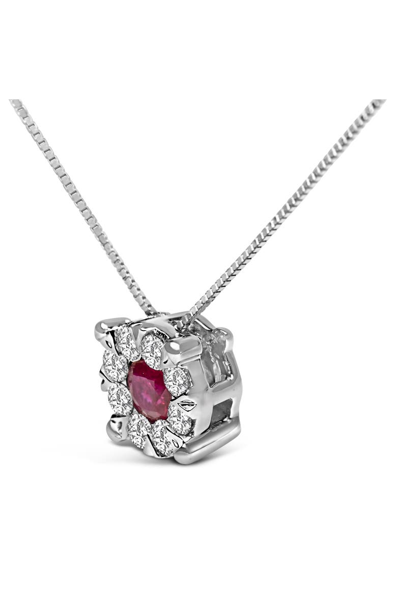 14K White Gold Red Ruby and 1/3 Cttw Diamond Halo Pendant Necklace, Alternate, color, White Gold