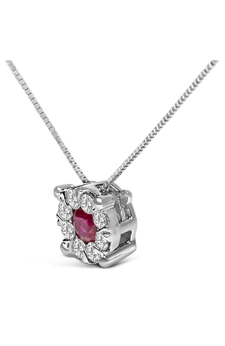 Haus of Brilliance 14K White Gold Red Ruby and 1/3 Cttw Diamond Halo Pendant Necklace, Alternate, color, White Gold