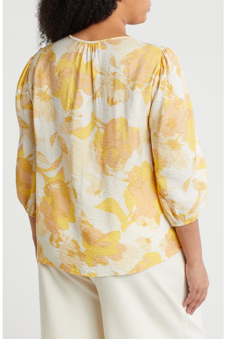 Floral V-Neck Three-Quarter Sleeve Top, Alternate, color, YELLOW