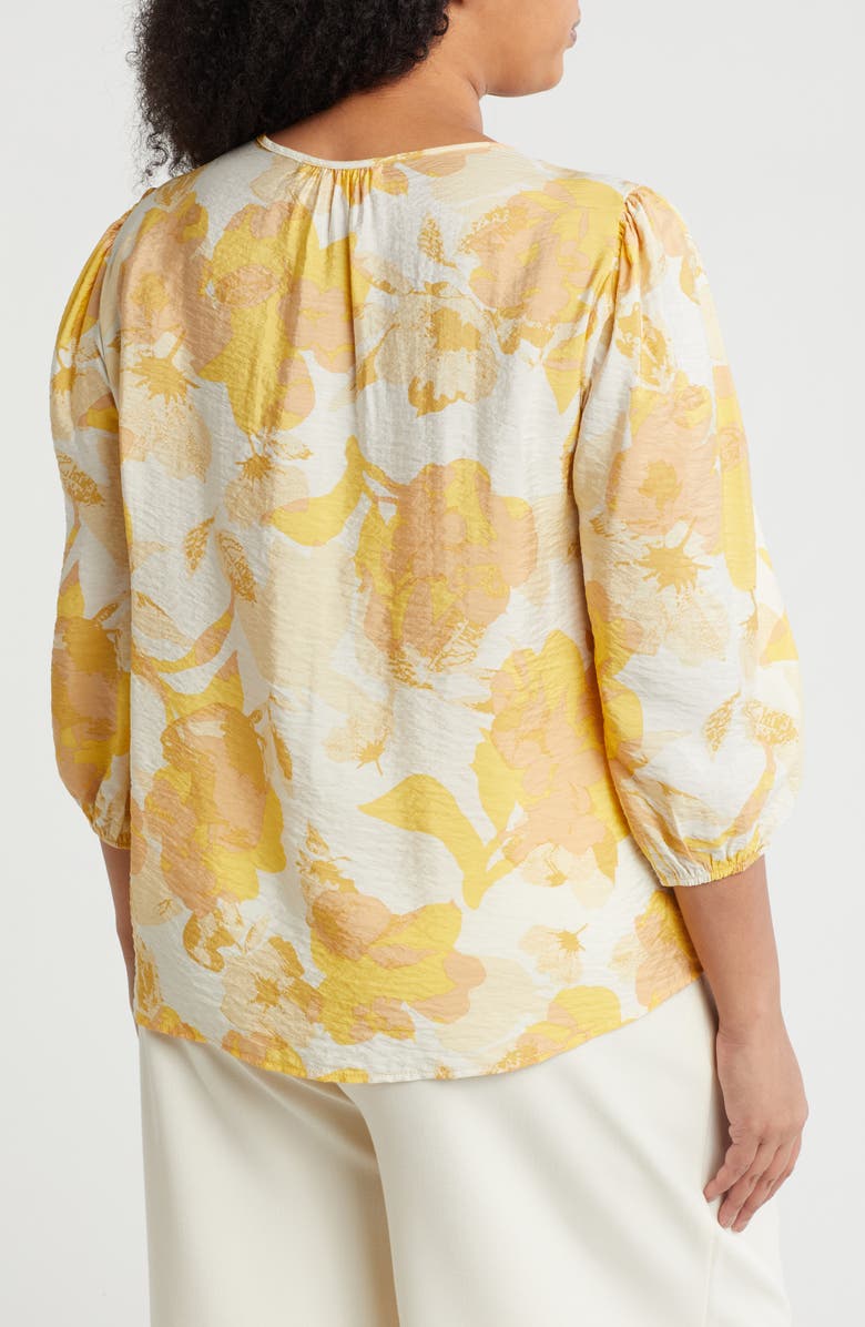 Renee C Floral V-Neck Three-Quarter Sleeve Top, Alternate, color, Yellow