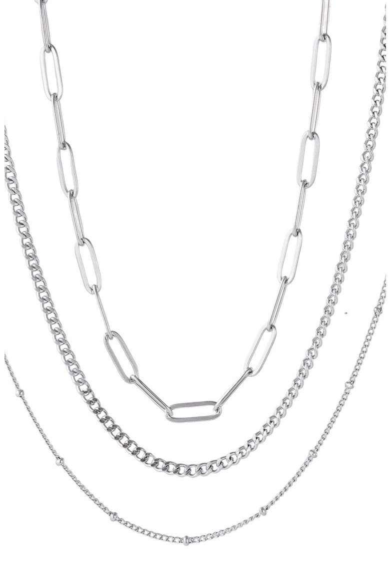 Set of 3 Assorted Chain Necklaces, Main, color, SILVER