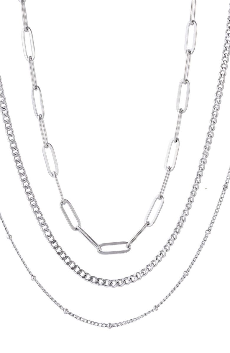 Adornia Set of 3 Assorted Chain Necklaces, Main, color, Silver