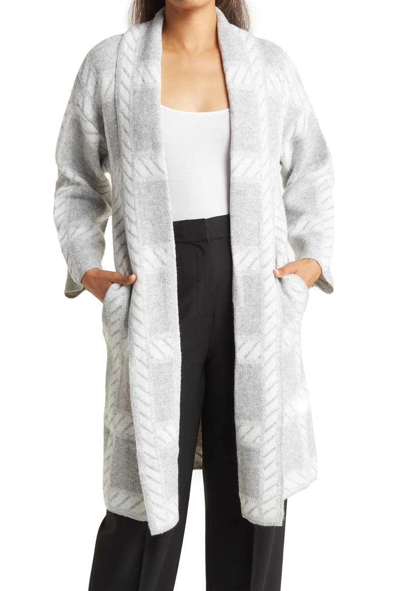 Chloe Open Patterned Cardigan, Main, color, RAILROAD GREY COMBO