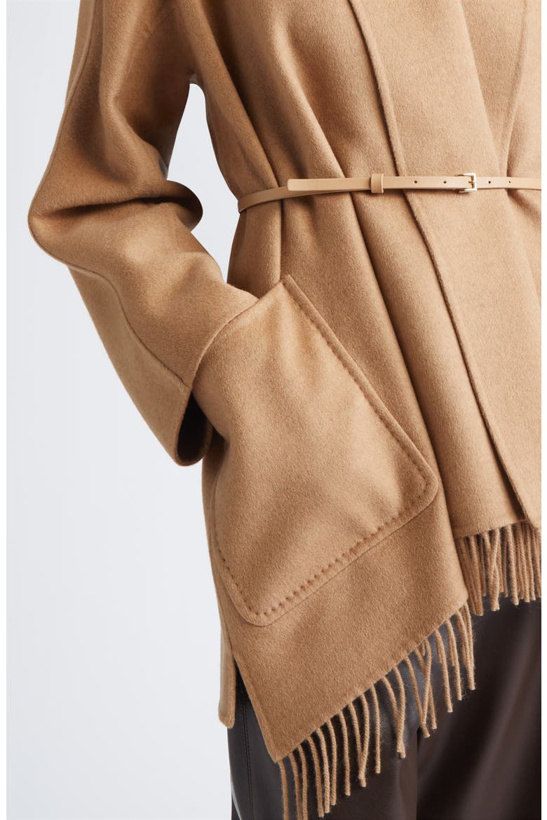 Abilita Fringed Camel Hair Belted Cape Jacket, Alternate, color, CAMEL